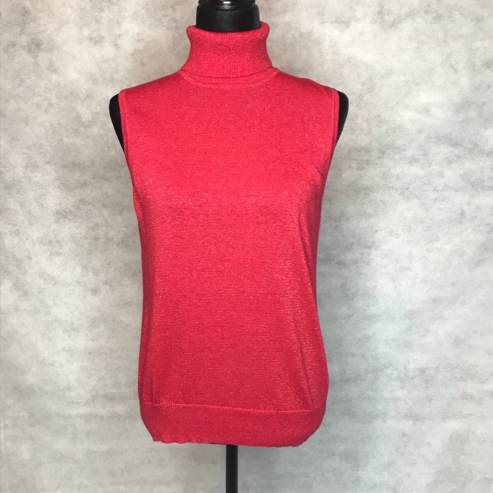 Cable & Gauge Metallic Sleeveless Turtleneck